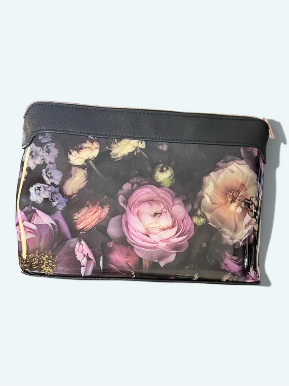 Ted Baker EUC Black Large Hudson Shadow Floral Cosmetic Pouch - Picture 2 of 9